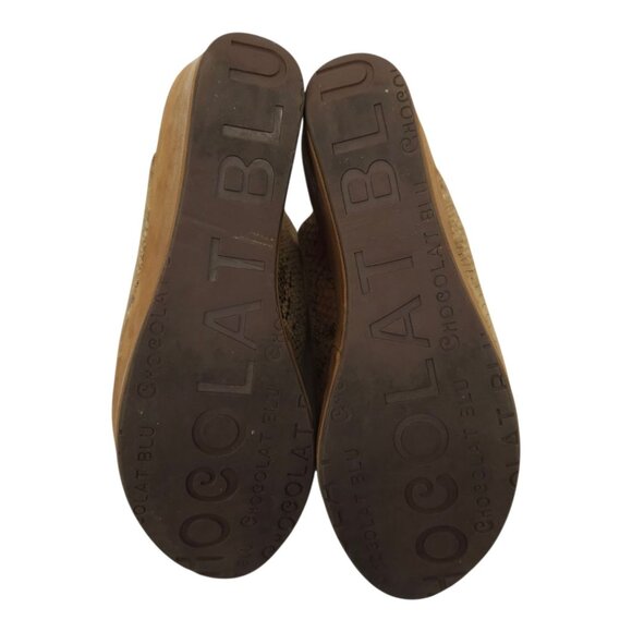 Chocolat Blu Yiona Peep Toe Wedge Sandal Womens 6 Gold Snakeskin Print Platform - Picture 7 of 16